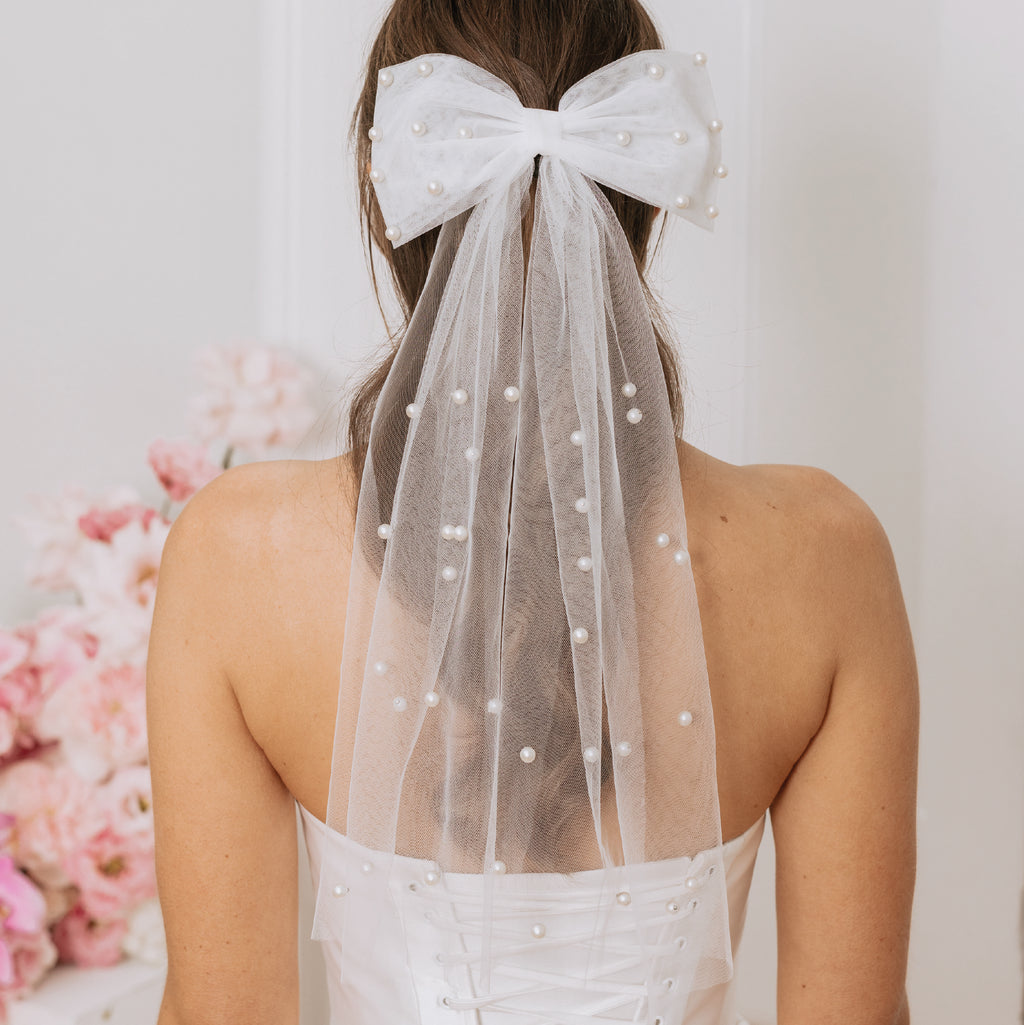 Pearl Embellished Bow Veil for Brides - Charlotte Mills display picture 1