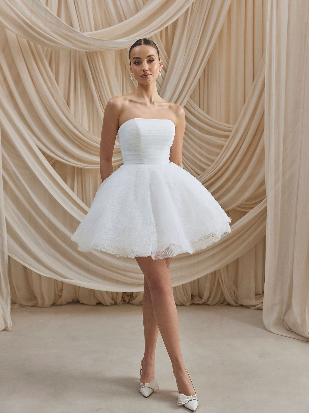 White Bridal Dress - Chelsea Tulle Mini Dress by Charlotte Mills White Bridal Dress - Chelsea Tulle Mini Dress by Charlotte Mills