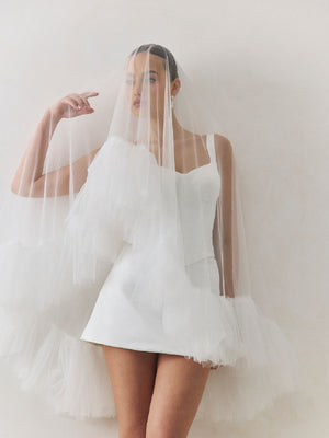 CHARLOTTE MILLS ABIGAIL RUFFLE TRIM FINGERTIP LENGTH VEIL