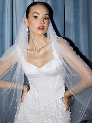 CHARLOTTE MILLS AMELIE - Ivory Pearl Embellished Fingertip Length Veil
