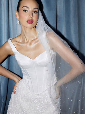 CHARLOTTE MILLS AMELIE - Ivory Pearl Embellished Fingertip Length Veil