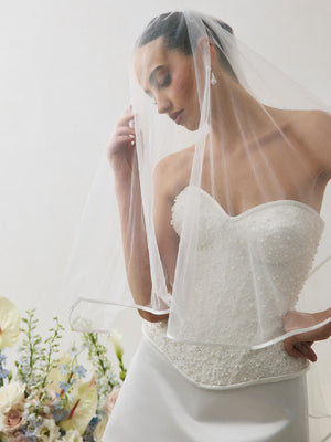 CHARLOTTE MILLS - AUDREY Ivory Satin-bound Fingertip Length Veil With Blusher