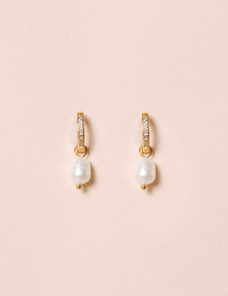 Charlotte Mills Aurora gold diamanté huggies with freshwater pearls