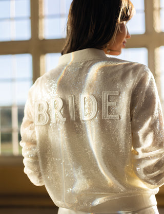 Charlotte Mills Billie "Bride" Ivory Sequin Bomber Jacket