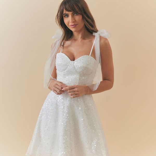Charlotte Mills Bobbi Sequin and Bead Embellished Corset Skater Mini Dress