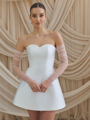 CHARLOTTE MILLS CALLIE - Corseted sweetheart ivory mikado mini dress.