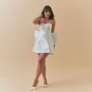 Charlotte Mills Callie Mikado Sweetheart Strapless Corset Minidress Ivory