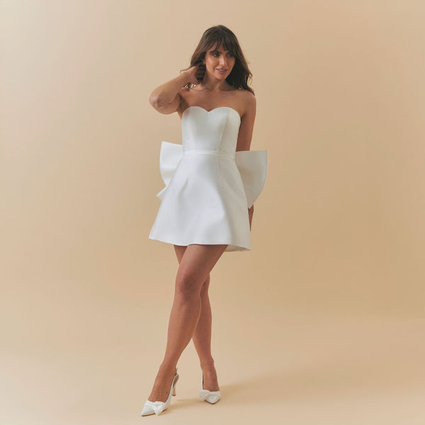 Charlotte Mills Callie Mikado Sweetheart Strapless Corset Minidress Ivory