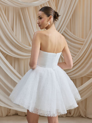 CHARLOTTE MILLS CHELSEA - Ivory Strapless multi-layered tulle mini dress