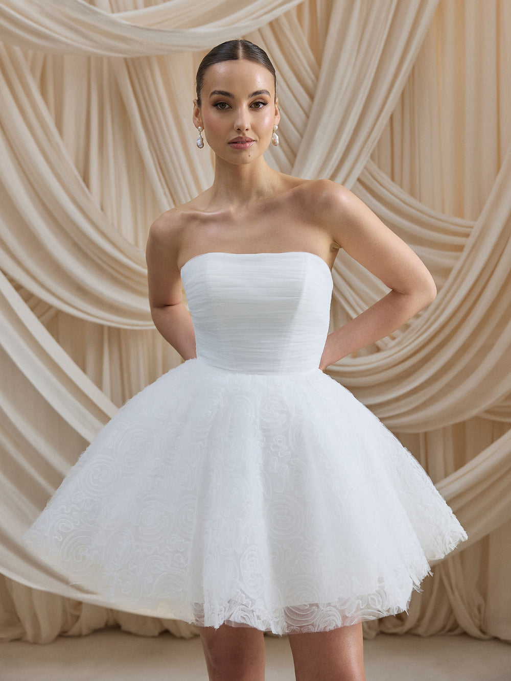 CHARLOTTE MILLS CHELSEA - Ivory Strapless multi-layered tulle mini dress