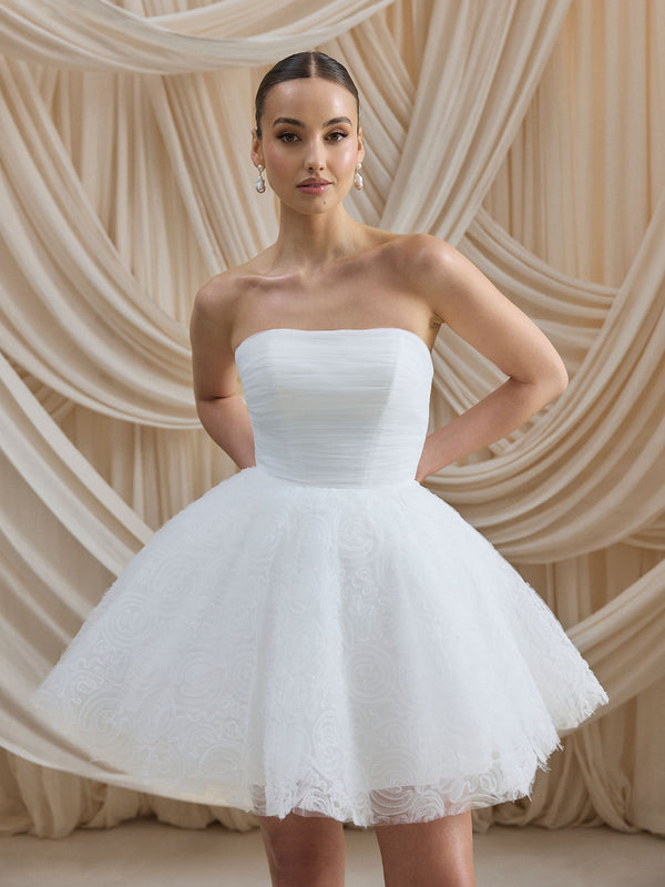 CHARLOTTE MILLS CHELSEA - Ivory Strapless multi-layered tulle mini dress