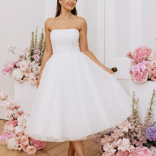 Ivory Tulle Strapless Midi Dress