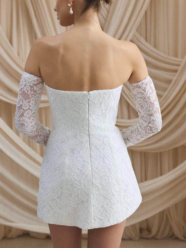 CHARLOTTE MILLS CIARA - Strapless ivory corded lace mini dress