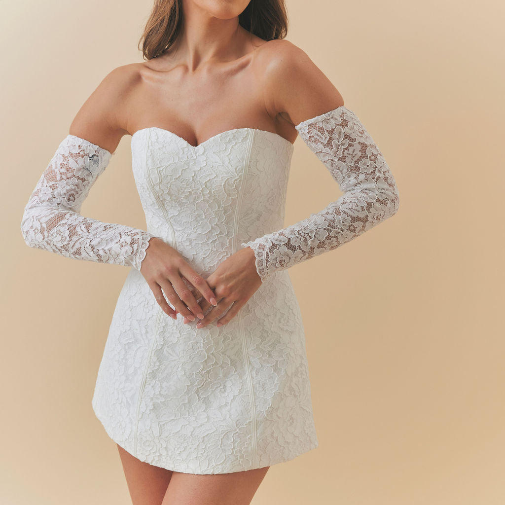 White Bridal Dress - Ciara Lace Corset Mini Dress by Charlotte Mills White Bridal Dress - Ciara Lace Corset Mini Dress by Charlotte Mills