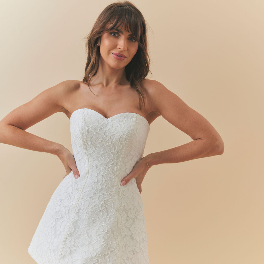 White Bridal Dress - Ciara Lace Corset Mini Dress by Charlotte Mills White Bridal Dress - Ciara Lace Corset Mini Dress by Charlotte Mills