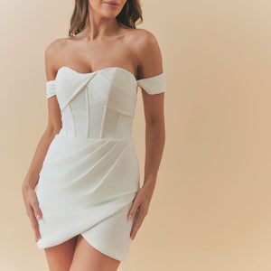 Charlotte Mills Claudia Ivory Draped Skirt Mini Corset Dress