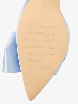 Charlotte Mills signature embossed sole with traditional bridal rhyme