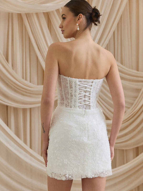 CHARLOTTE MILLS DAHLIA - Ivory Strapless Embellished Bridal Mini Dress