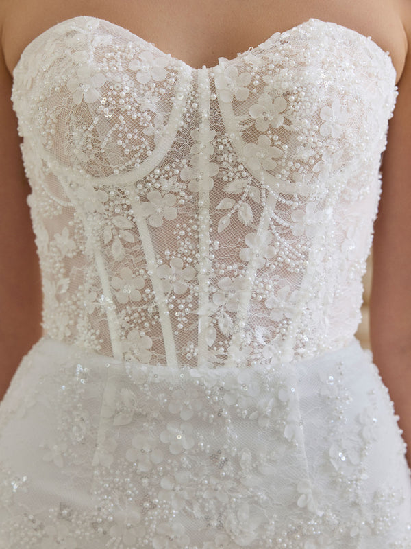 CHARLOTTE MILLS DAHLIA - Ivory Strapless Embellished Bridal Mini Dress