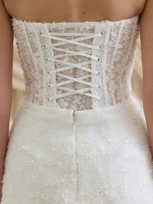 CHARLOTTE MILLS DAHLIA - Ivory Strapless Embellished Bridal Mini Dress