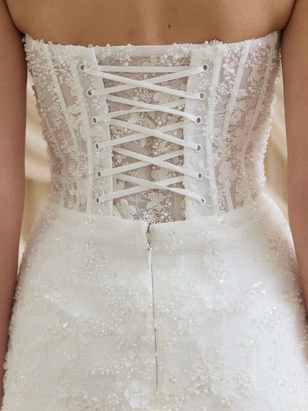 CHARLOTTE MILLS DAHLIA - Ivory Strapless Embellished Bridal Mini Dress
