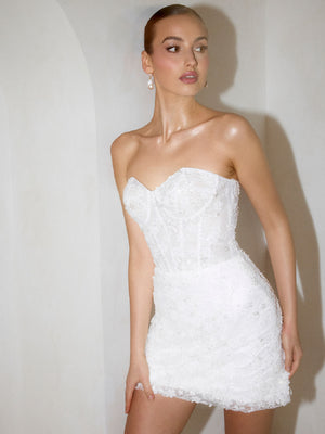 CHARLOTTE MILLS DAHLIA - Ivory Strapless Embellished Bridal Mini Dress