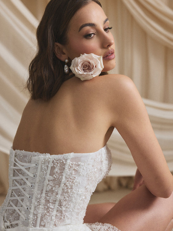 CHARLOTTE MILLS DAHLIA - Ivory Strapless Embellished Bridal Mini Dress