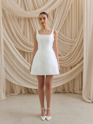 CHARLOTTE MILLS DAISY - Ivory Square Neck Bow Back Bridal Mini Dress