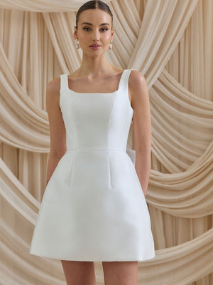 CHARLOTTE MILLS DAISY - Ivory Square Neck Bow Back Bridal Mini Dress