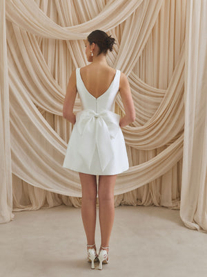 CHARLOTTE MILLS DAISY - Ivory Square Neck Bow Back Bridal Mini Dress