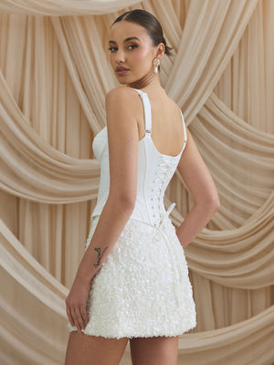 CHARLOTTE MILLS DARCY - Ivory Sequin Mini Skirt