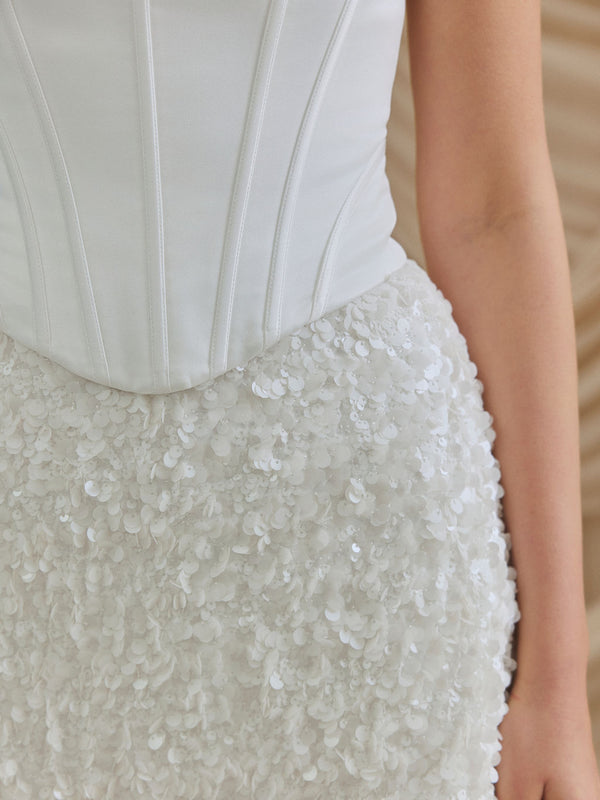 CHARLOTTE MILLS DARCY - Ivory Sequin Mini Skirt