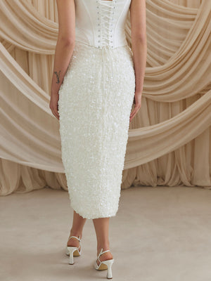 CHARLOTTE MILLS DARIA - Ivory Sequin Midi Skirt