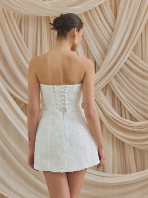 CHARLOTTE MILLS DEE - Ivory Embellished Strapless Corset Mini Dress