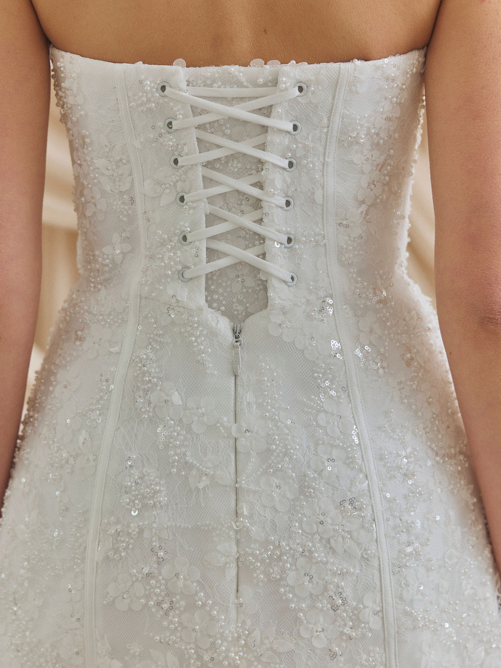 CHARLOTTE MILLS DEE - Ivory Embellished Strapless Corset Mini Dress
