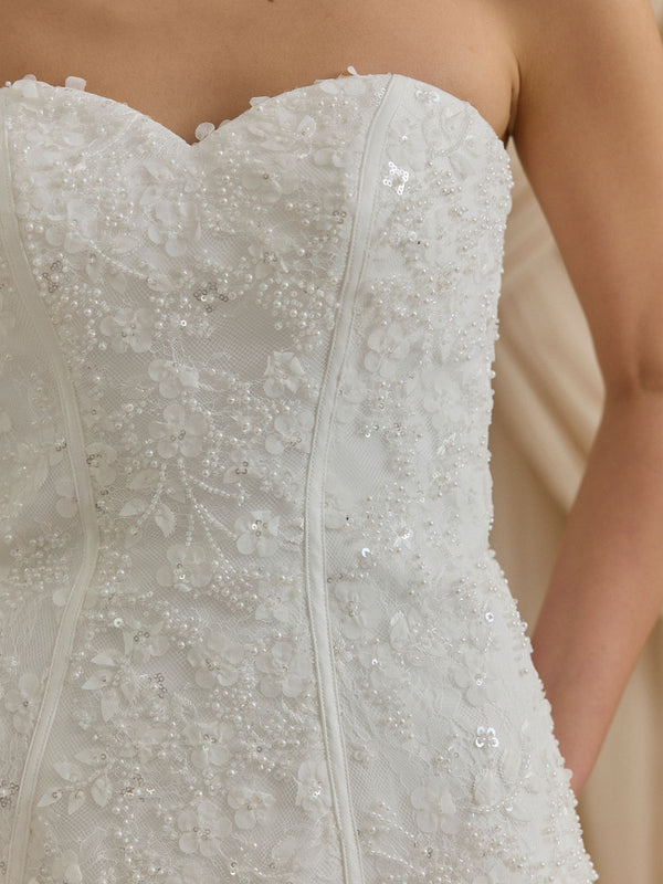 CHARLOTTE MILLS DEE - Ivory Embellished Strapless Corset Mini Dress