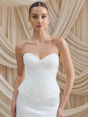 CHARLOTTE MILLS DELILAH - Ivory Embellished Strapless Corset Top