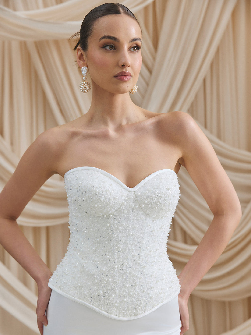 CHARLOTTE MILLS DELILAH - Ivory Embellished Strapless Corset Top