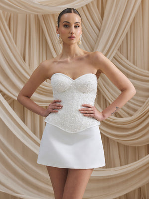 CHARLOTTE MILLS DELILAH - Ivory Embellished Strapless Corset Top