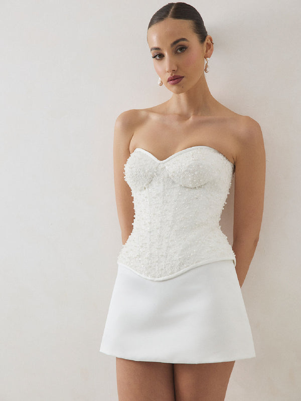 CHARLOTTE MILLS DELILAH - Ivory Embellished Strapless Corset Top