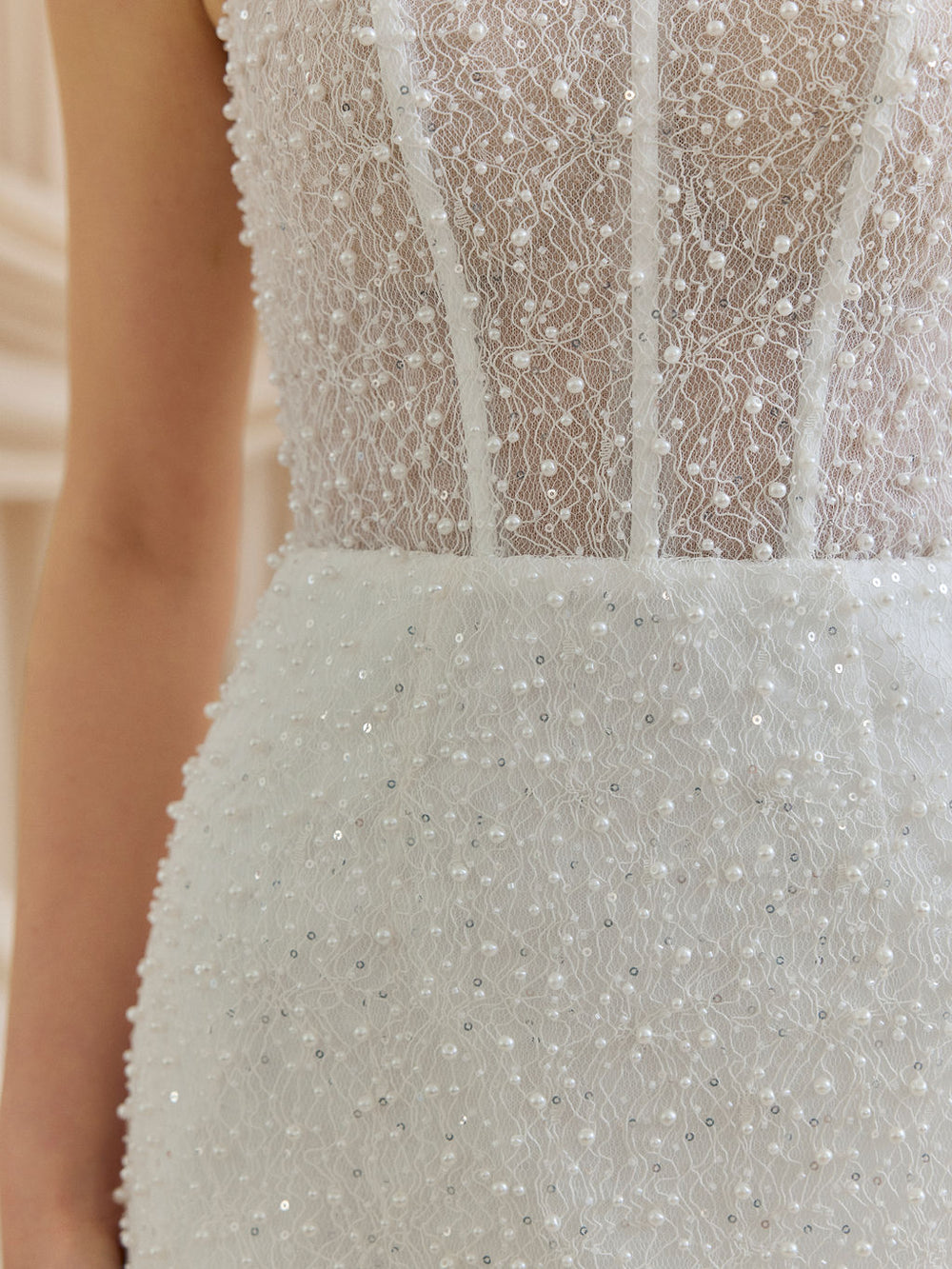 CHARLOTTE MILLS DELPHINE - Ivory Embellished Square Neck Bridal Mini Dress