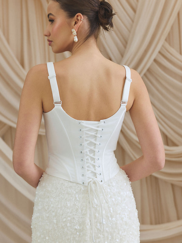CHARLOTTE MILLS DOVE - Ivory Satin Structured Corset Top