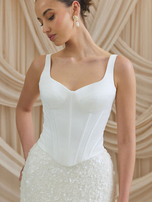 CHARLOTTE MILLS DOVE - Ivory Satin Structured Corset Top