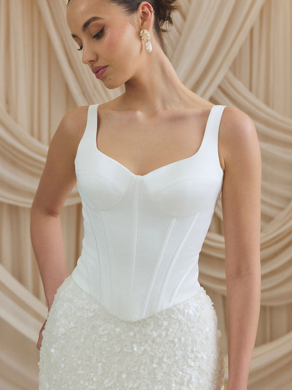 CHARLOTTE MILLS DOVE - Ivory Satin Structured Corset Top
