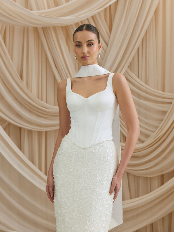 CHARLOTTE MILLS DOVE - Ivory Satin Structured Corset Top