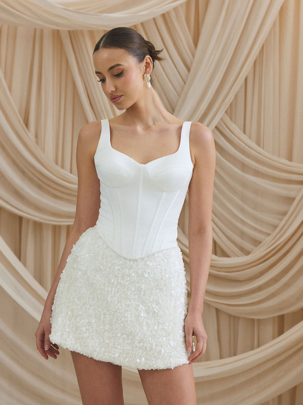 CHARLOTTE MILLS DARCY - Ivory Sequin Mini Skirt