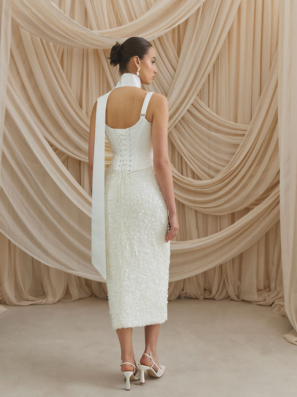 CHARLOTTE MILLS DARIA - Ivory Sequin Midi Skirt