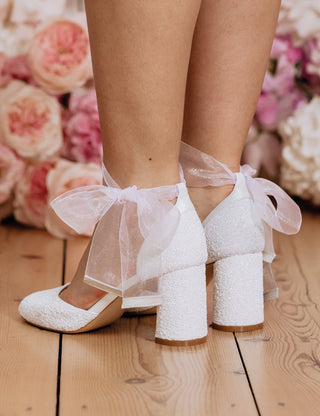 Charlotte Mills Jazzy Pearl Almond Toe Bridal Shoes with Ankle Strap