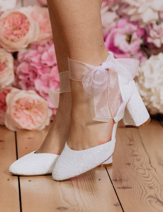 Charlotte Mills Jazzy Pearl Almond Toe Bridal Shoes with Ankle Strap