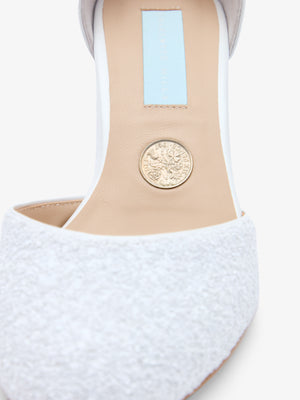 Charlotte Mills Jazzy Pearl Crushed Glitter Two Part Block Heel Bridal Shoe with Ankle Strap